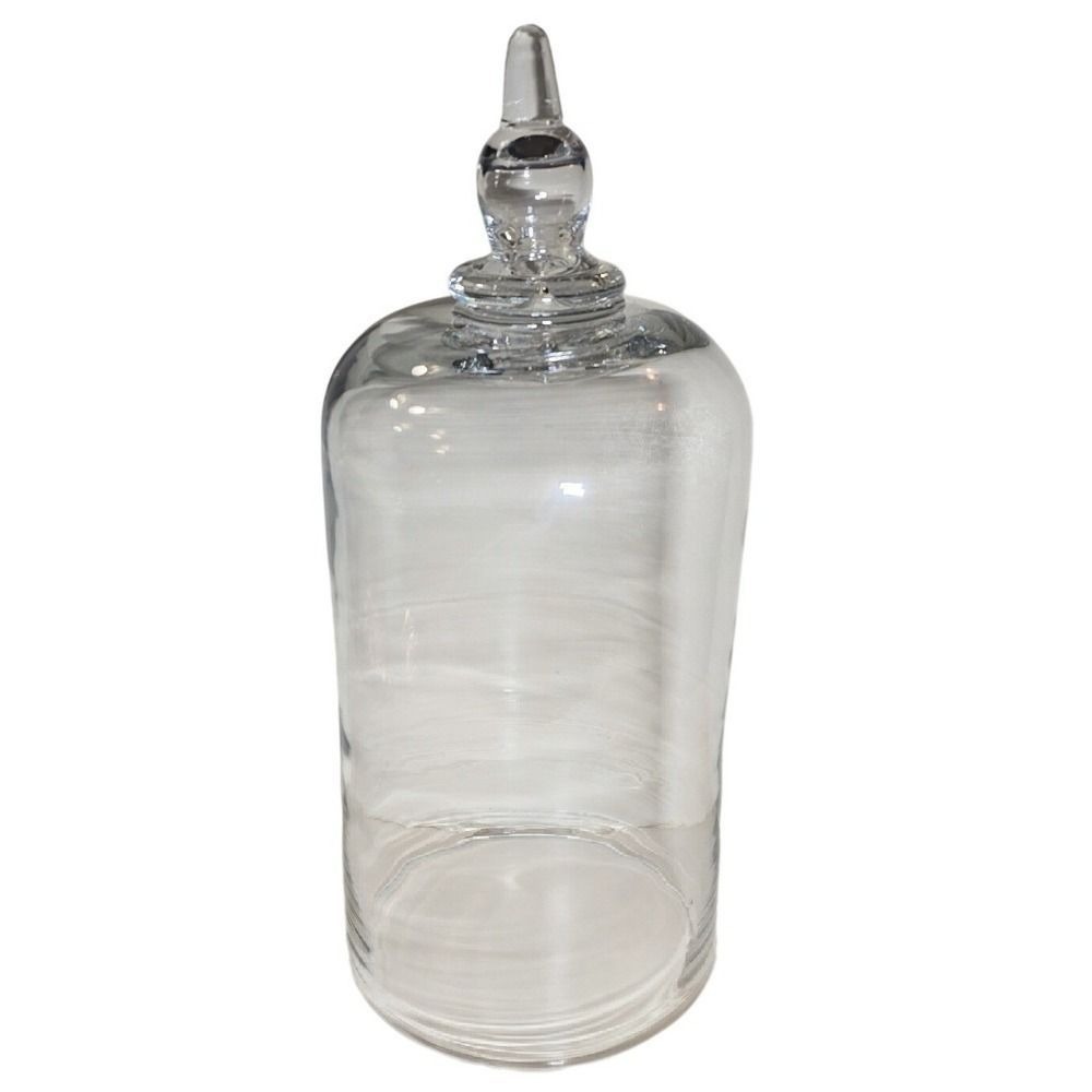 Large Hand Blown Clear Glass Cloche Bell Jar Display Dome with Finial 14 Inch